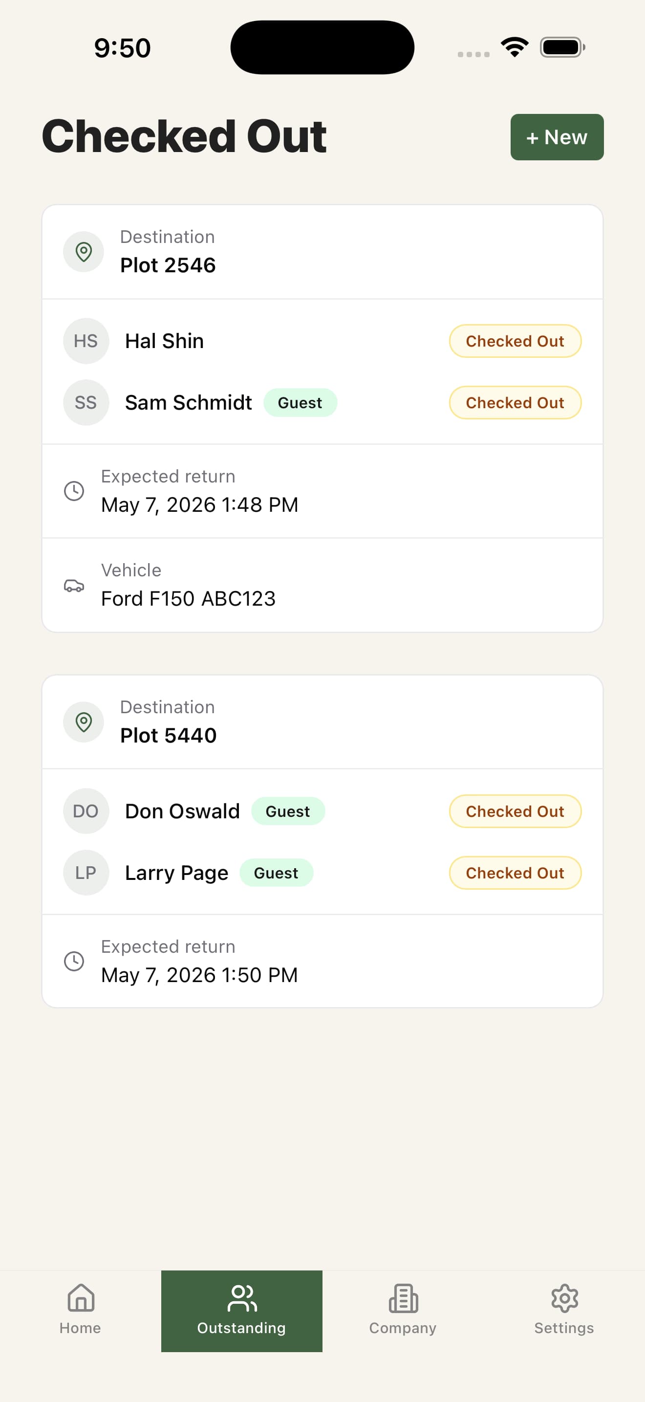 The Safir board showing who is currently checked out, their destination, and expected return